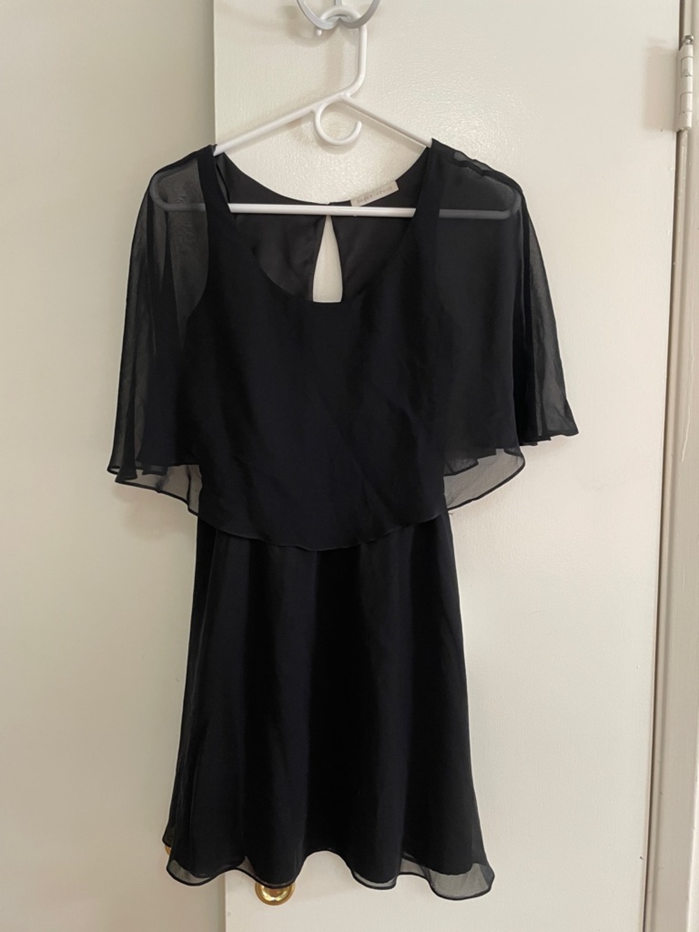 Paper Crown Black Mini Dress with Chiffon Capelet
